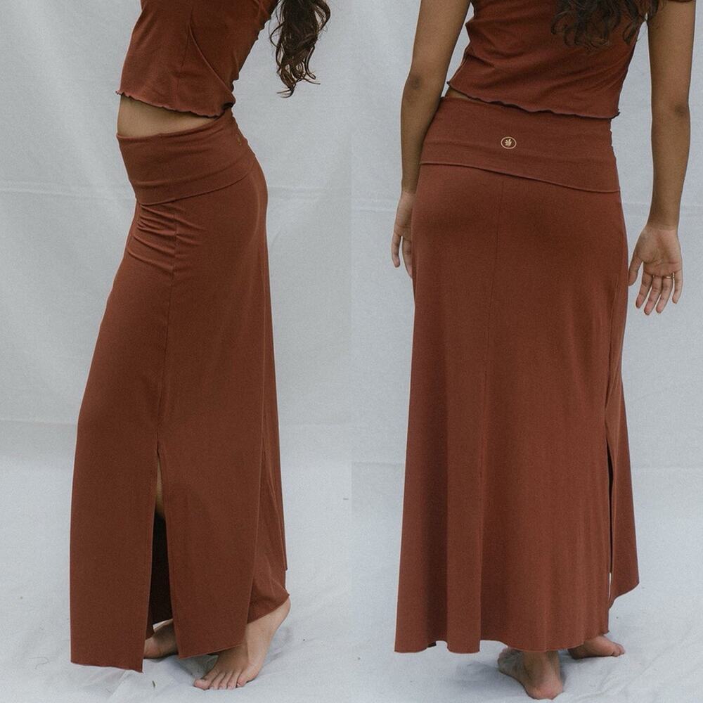Indigo Luna Agni Folded Waist Maxi Skirt Plant Viscose S/M Spice Orange Slit